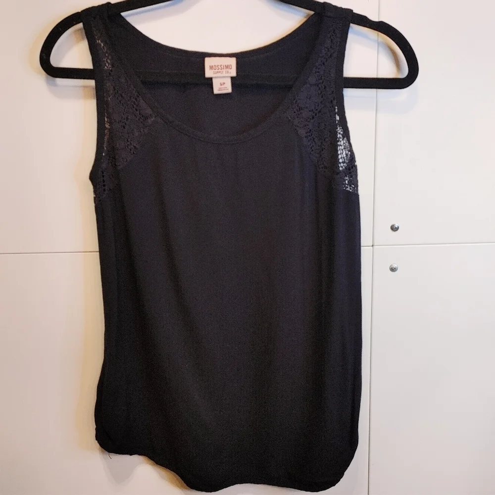 Mossimo Black Lace Shoulder Tank Top Size Small Casual Basic Layering - Picture 2 of 5